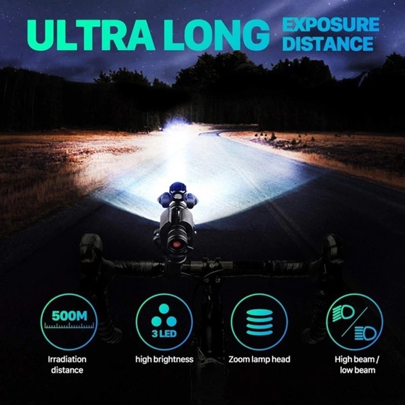 YGRETTE - BICYCLE FLASHLIGHT TaffLED Senter LED Rotating Zoom Cree XM-L T6 + 2 x XPE 15000 Lumens LAMPU SEPEDA DEPAN BELAKANG