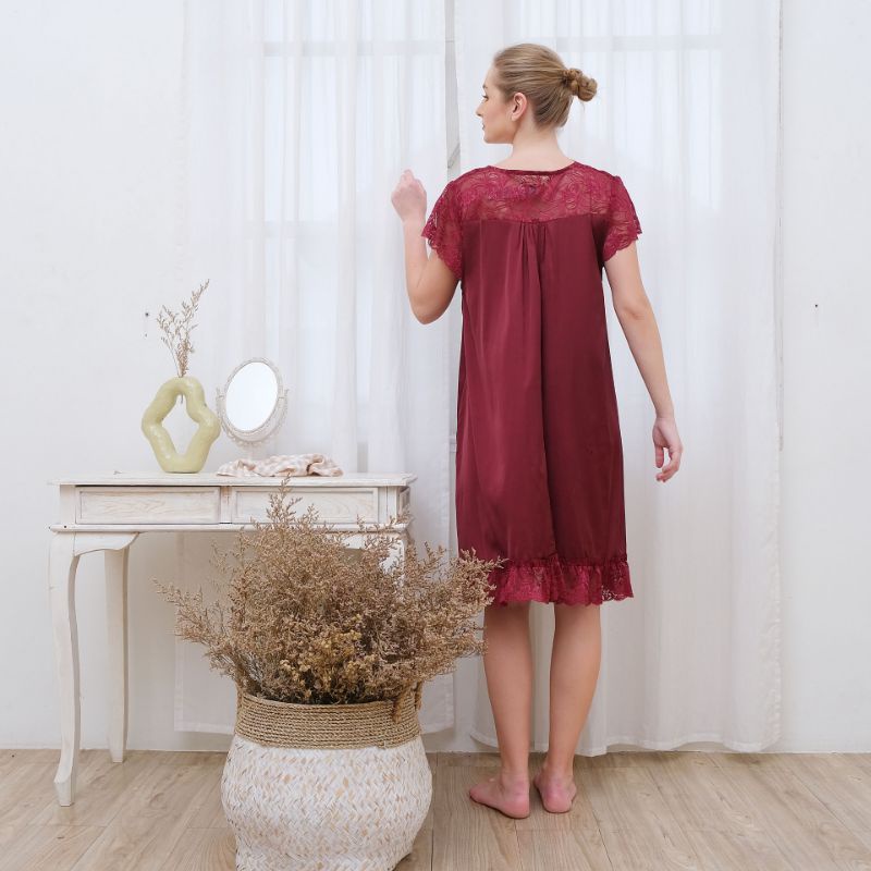 Ladybydiana IRISH MAROON SLEEPWEAR Sexy Dress Bahan Armany Silk Busui Friendly