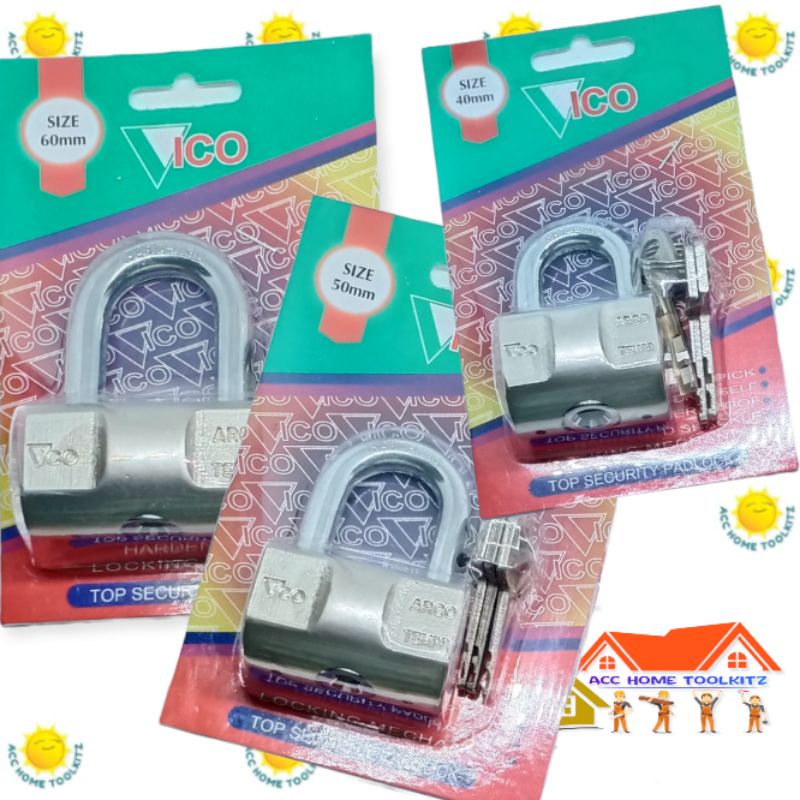 Gembok Vico 60mm Pendek / Gembok Bulat Vico Pengaman / Gembok Putih Besar Anti Maling Anti Rust Anti Cut Anti Di Congkel / Gembok Pintu Pagar Gerbang Mobil / Gembok Balok Vico ORI