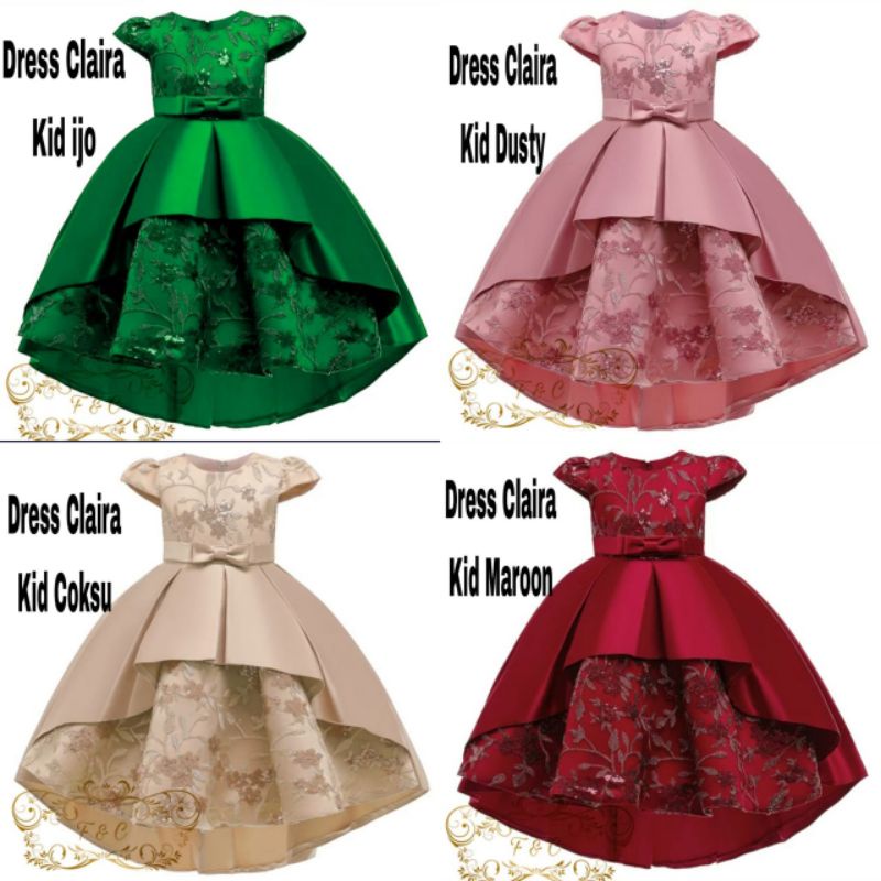 Dress claira kids 3/5thn / dress brokat anak perempuan lengan pendek / dress natal / dress kondangan