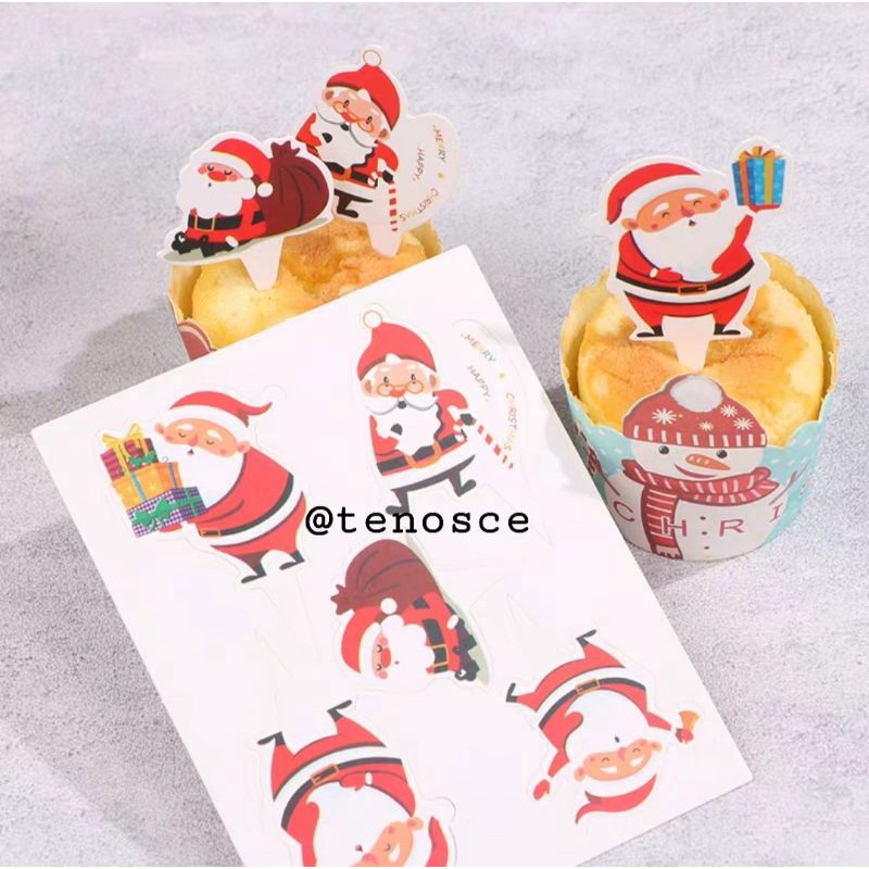 

10pcs Topper Cupcake Cake Kue Natal Christmas Hampers Hantaran Pita Kado