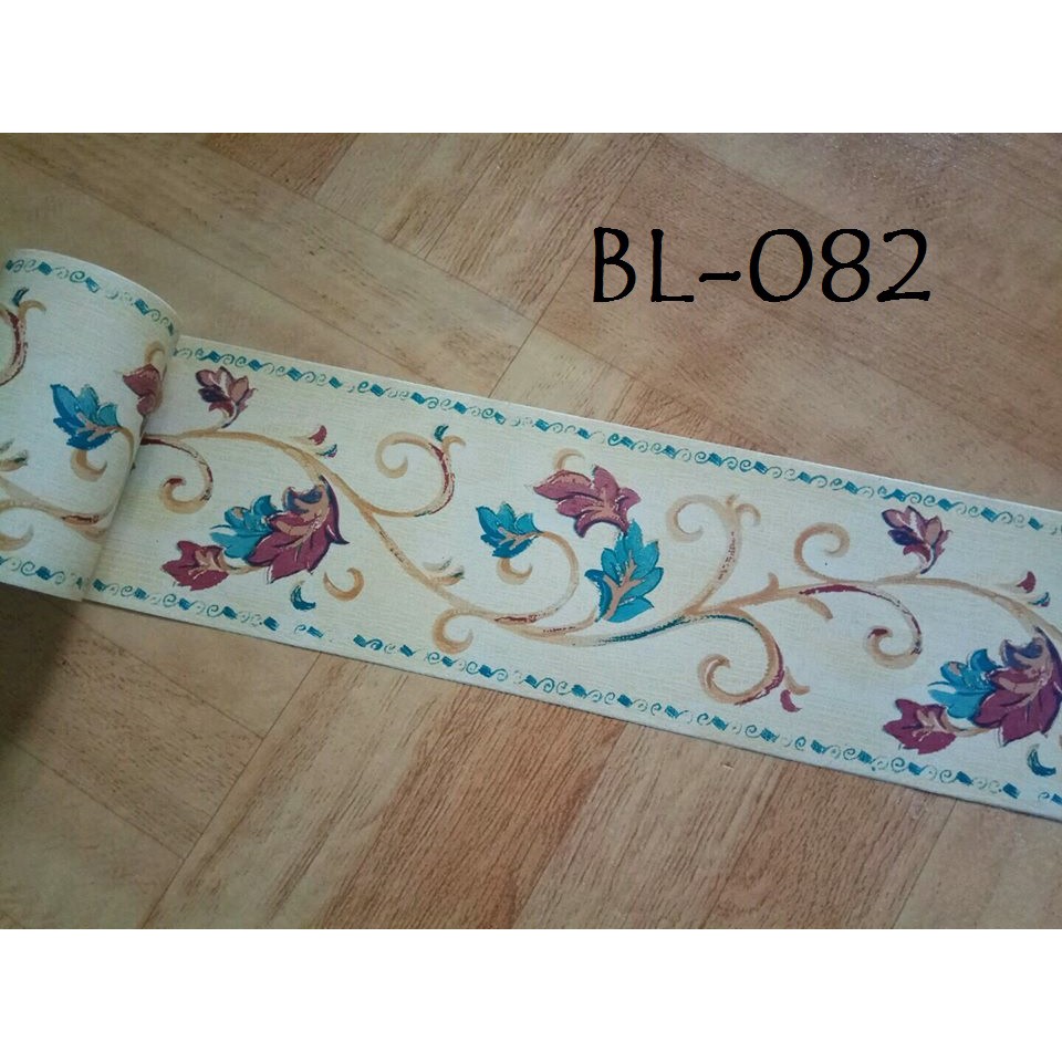Wallpaper Border Sticker Lis Pembatas Batik Ulir Maron Hijau Tosca bl082 ukuran10.5cmx10meter