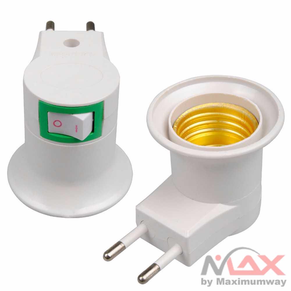 Fitting colok fitting lampu tidur fitting lampu E27 + Saklar on off 6511 Fitting E27 Lampu Bohlam Portable EU Plug Warna Putih fiting lampu dengan switch plug colok di stop kontak tembok untuk steker colok