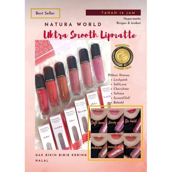 Lipmatte Lipcream ultrasmooth NaturaWorld tahan 16 jam