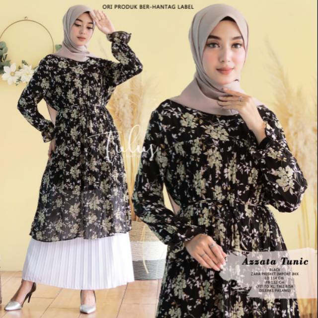 ATASAN TUNIK BAHAN ZARA PLISKET IMPORT BKK MOTIF FLOWER | ORIGINAL TULUS SIGNATURE | LIMITED