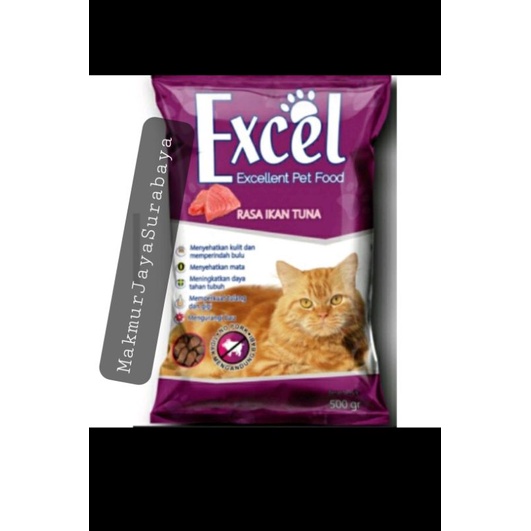 Makanan Kucing EXCEL rasa tuna( bentuk ikan,Donat,segitiga) 500gr