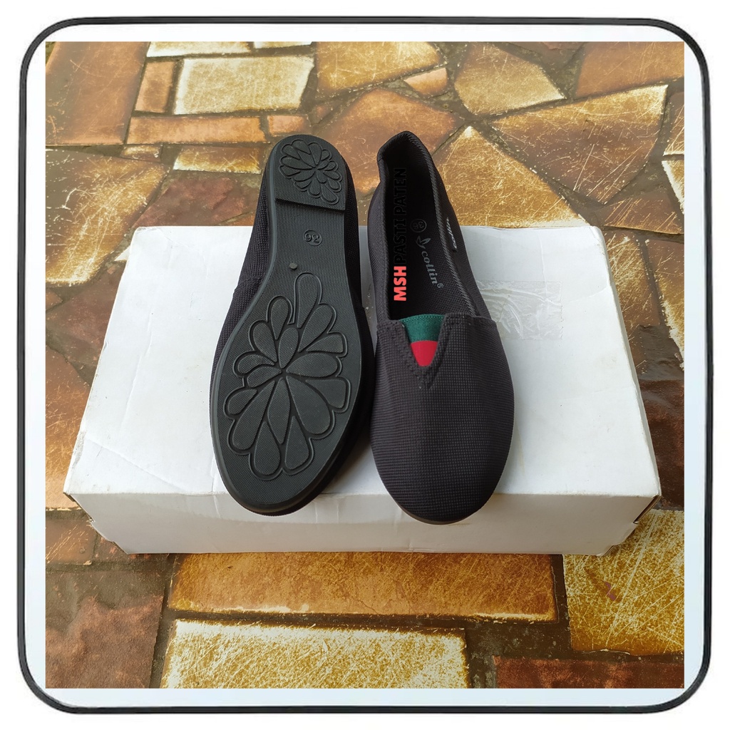 COLIN-Sepatu hitam wanita flatshoes balet bahan kanvas nyaman dipakai original BX8110-H