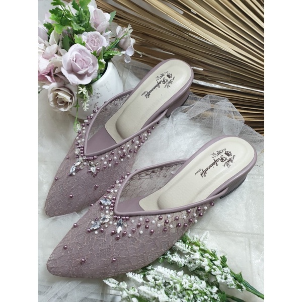 sepatu v mauve 3cm bahan