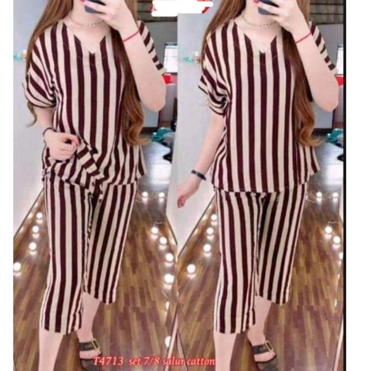Setelan Andin motif salur/ baju setelan Andin / baju tidur piyama / oneset/ / lagi viral  / "USD. 53