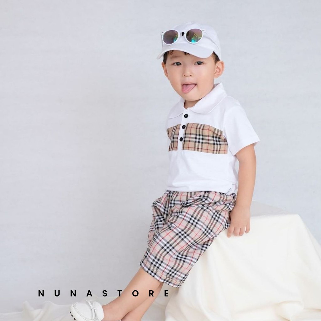 Nuna Store Setelan Kemeja bayi dan anak cowo/laki-laki usia 0 Bulan - 3 tahun Motif Kemeja Burberry