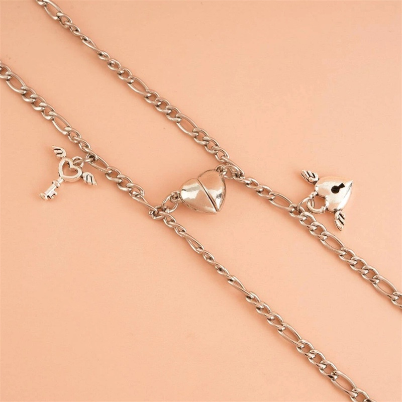 2 Pcs Fashion Cinta Gelang Pasangan Magnetik Kesederhanaan Rantai Paduan Aksesoris Hadiah