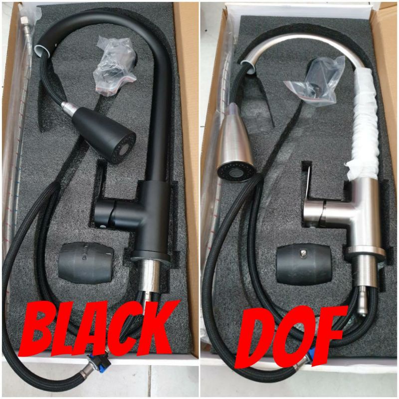 KRAN ANGSA MEJA TARIK CARLO FIOTINI BLACK STAINLESS SUS304 PANAS DINGIN