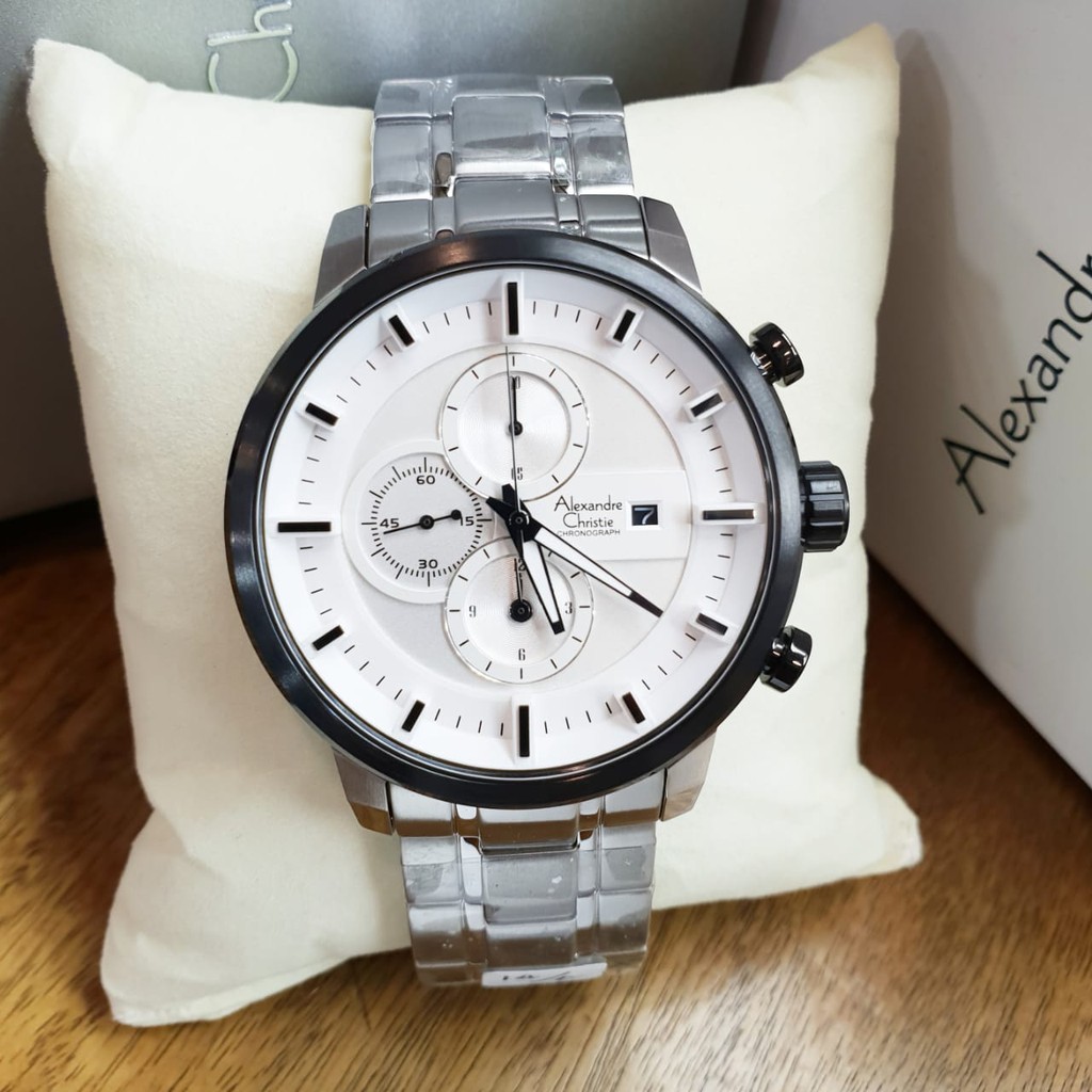 Jam Alexandre Christie Original AC6323 Pria Stainless Steel Silver Putih