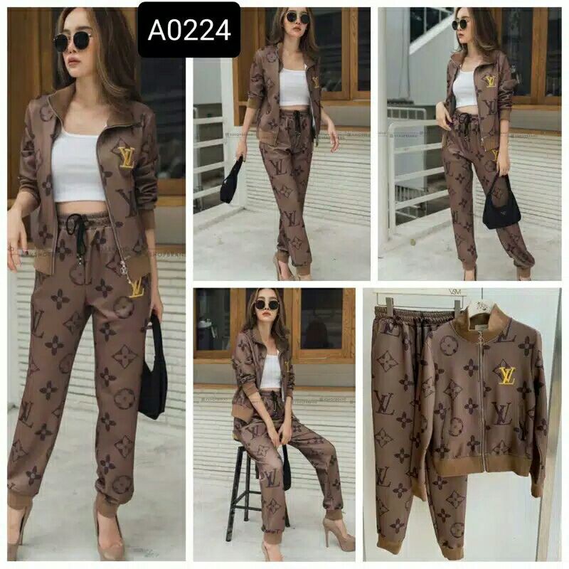 Jaket Setelan Premium LV Brown IMPORT