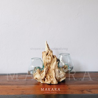 Glass on Wood Vase Twin Vas Kaca Vas Bunga Vas Glass on Wood Vase Twin Vas Kaca Vas Bunga Vas