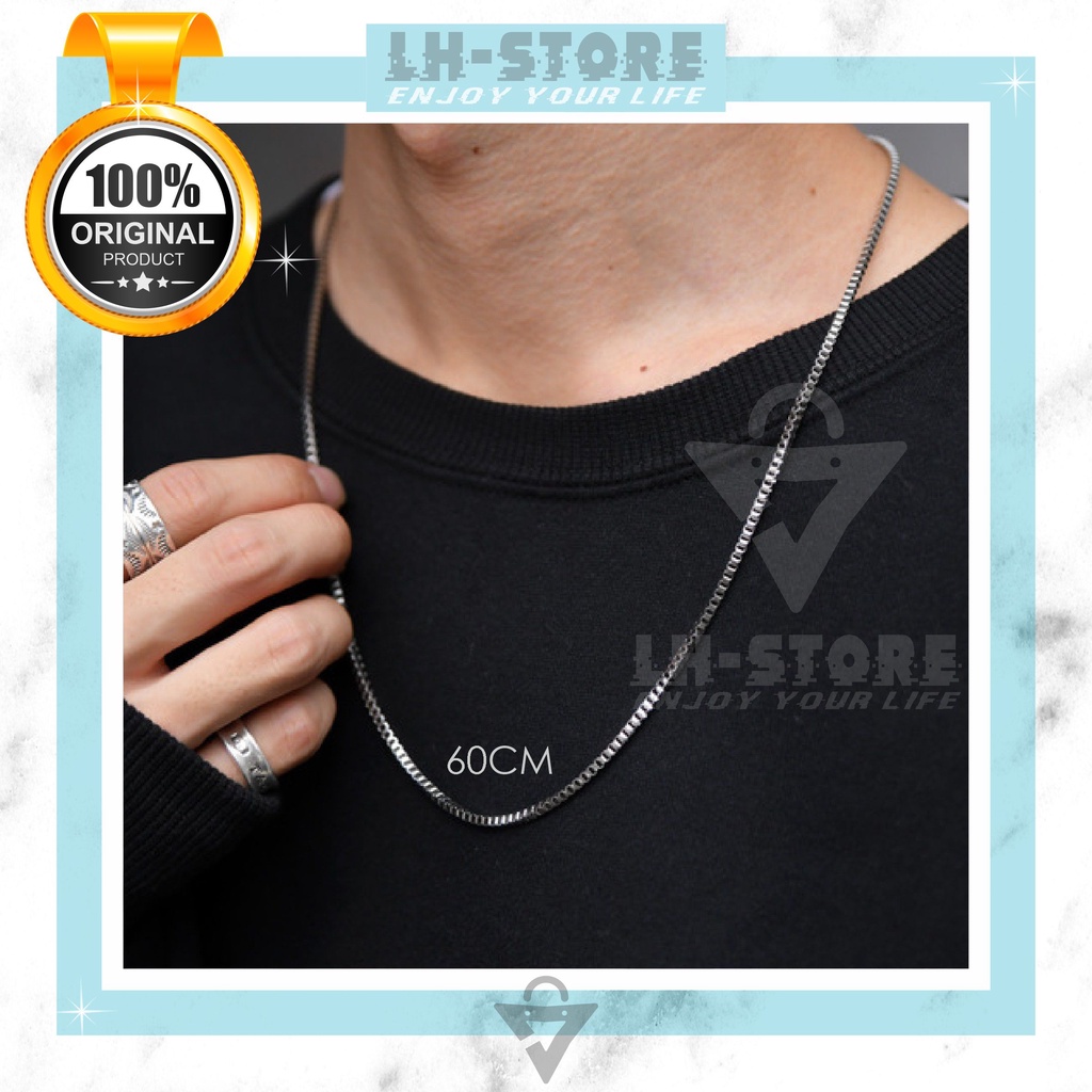 KALUNG TITANIUM KOTAK ITALY PRIA WANITA SILVER SEPERTI MAS PUTIH ANTI KARAT ANTI LUNTUR [KR-05]