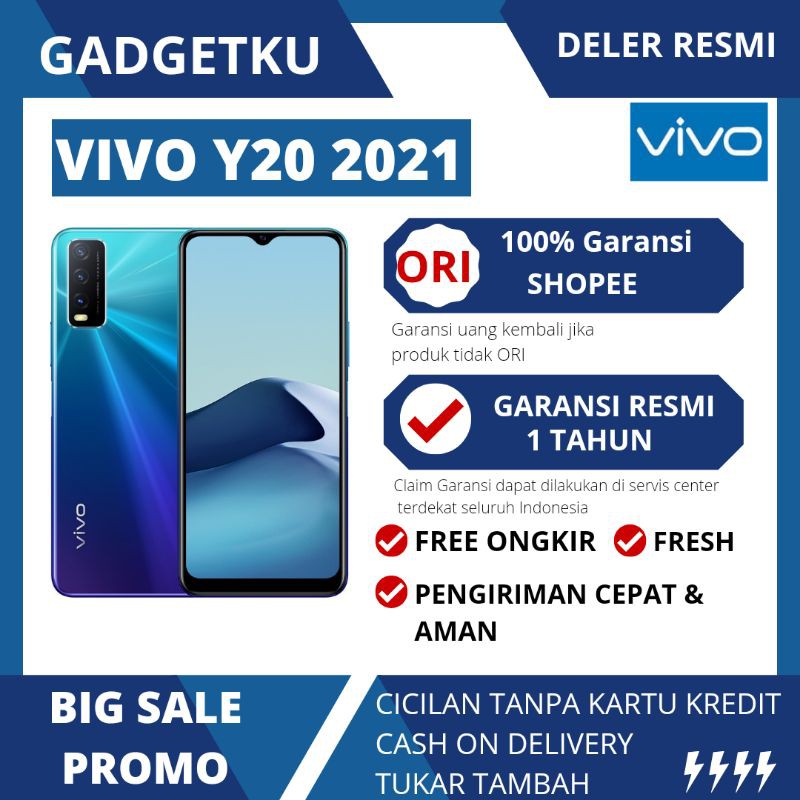 VIVO Y20 2021 RAM 4/64 GB GARANSI RESMI VIVO BONUS SUPER LENGKAP DI JAMIN BERSEGEL DAN BARU