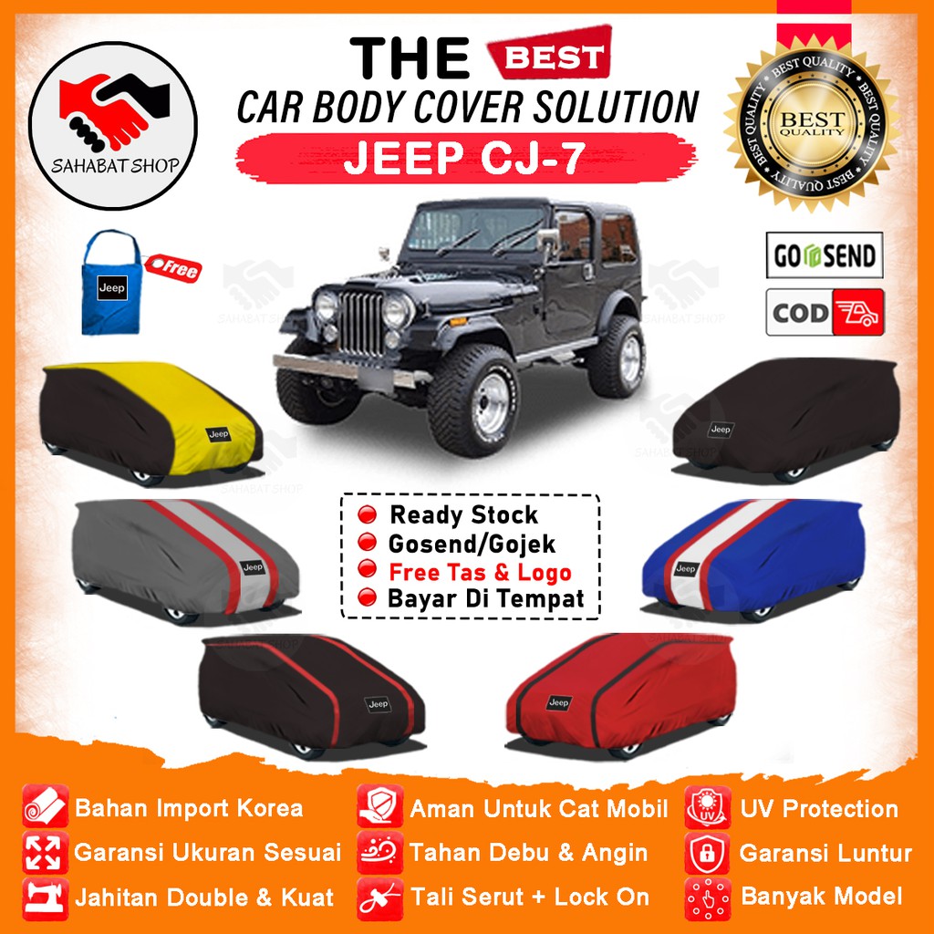 Sahabat Body Cover Mobil CJ-7 / Sarung Penutup Jeep CJ7 Outdoor/ Selimut Mantel Pelindung Tutup Jas Mantol Terpal Kerudung Kelambu Pembungkus Tutupan Bungkus Kerodong Mobil Jeep CJ7 Waterproof Anti Air Model Orange