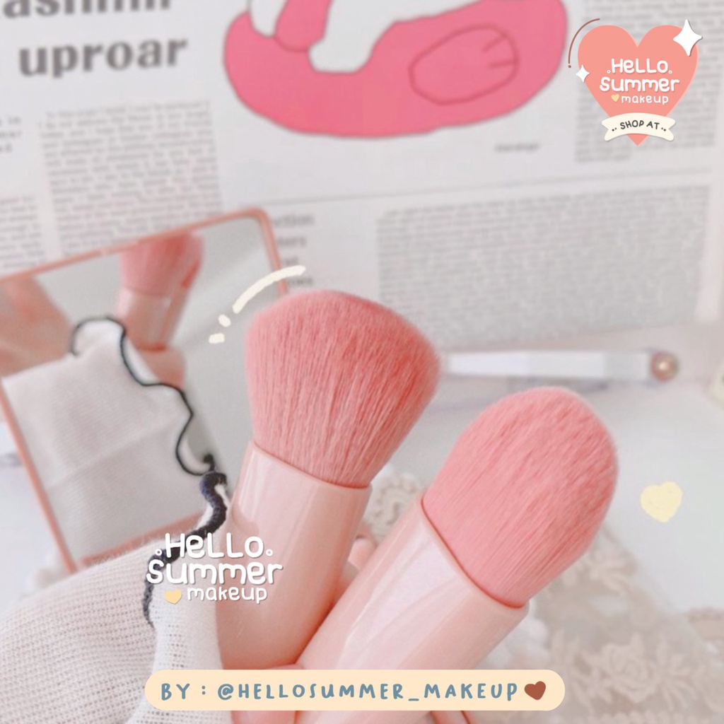 𝐌𝐀𝐊𝐄𝐔𝐏 𝐁𝐑𝐔𝐒𝐇 𝐒𝐄𝐓 - Choco Nude Portable Brush Set 5pcs dengan Box Pink Dengan Kaca High Quality Brush