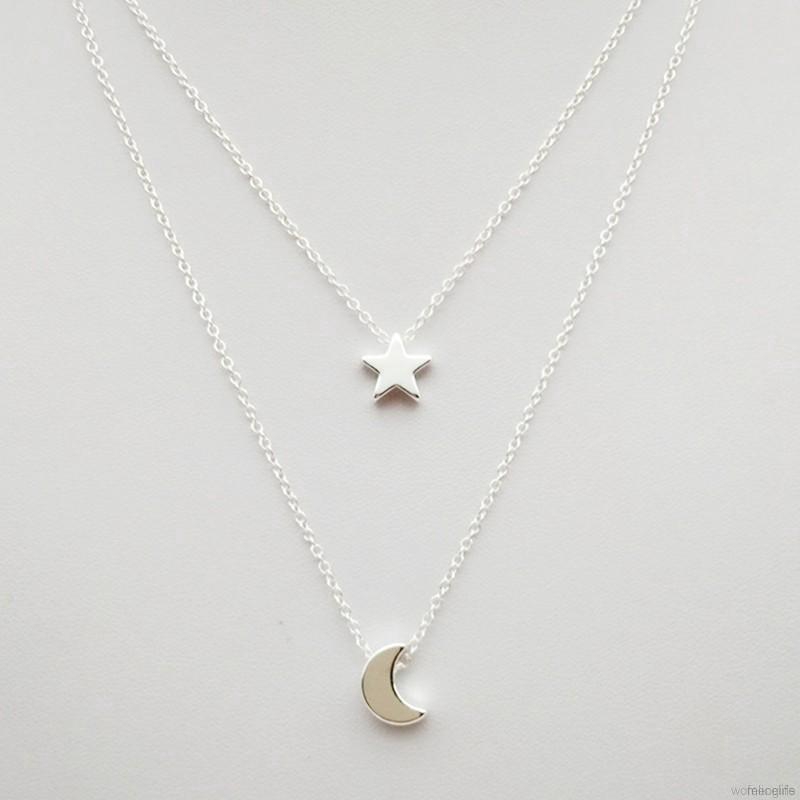 Star Moon Pendant Clavicle Chain Korean Gold Silver Water Wave Chain Necklace