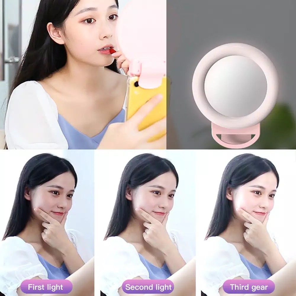 RING Light Portable Led Kaca mirror Makeup Clip on Lampu Selfie