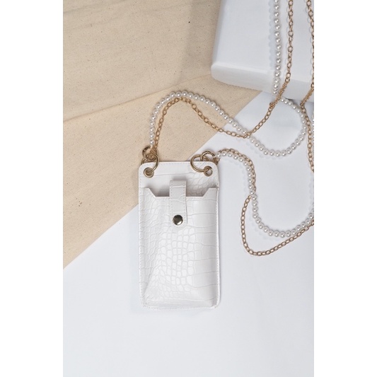 Cami Bag in White + Pearl Chain