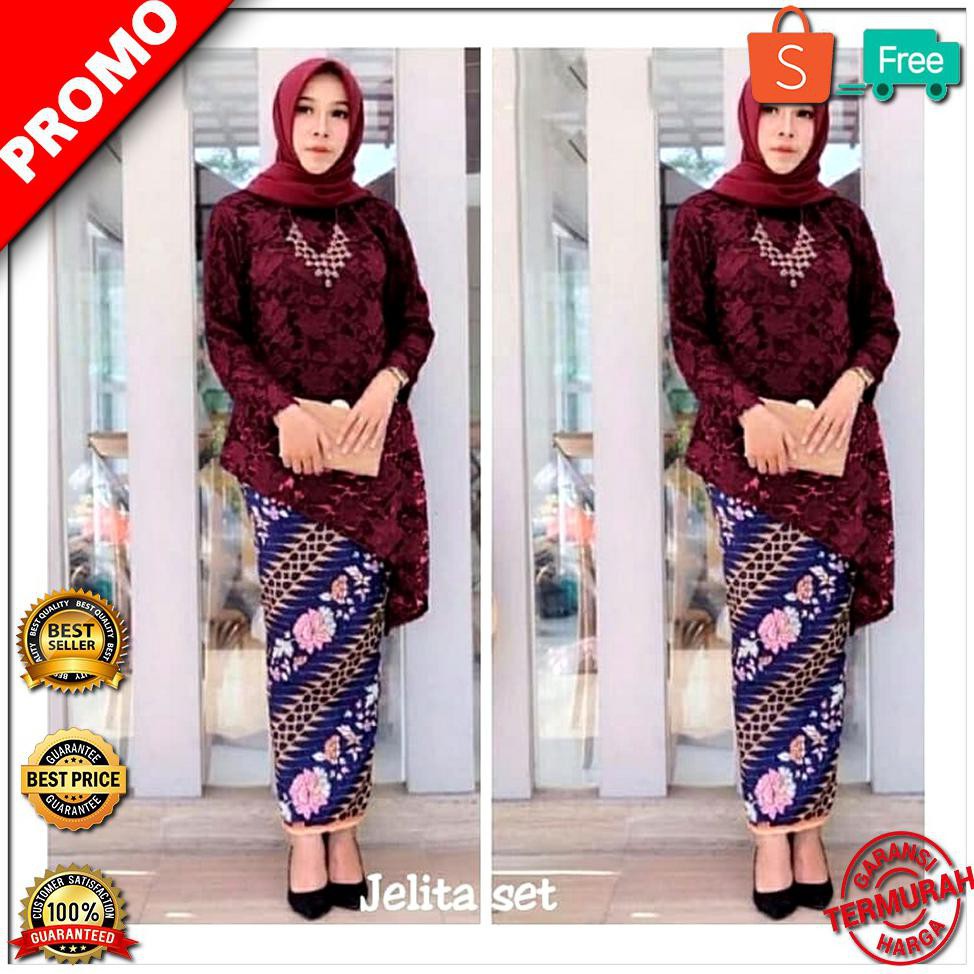 TERBARU Jelita Set Batik Maroon Kebaya Muslim Modern STOK TERBATAS
