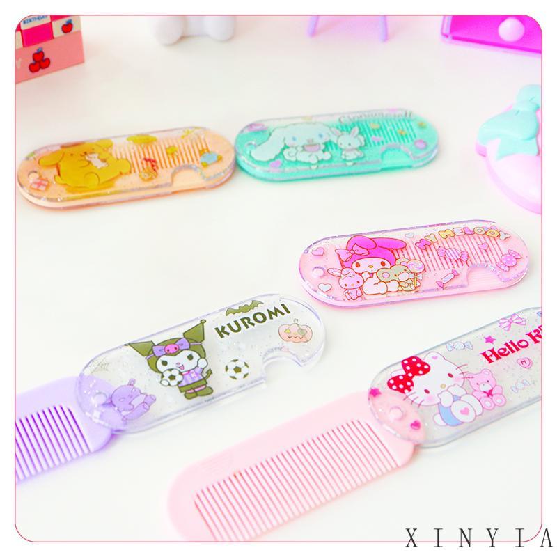 Xia.id Sisir Lipat Portable Desain Kartun Hello Kitty Melody Cinnamoroll Bahan Plastik