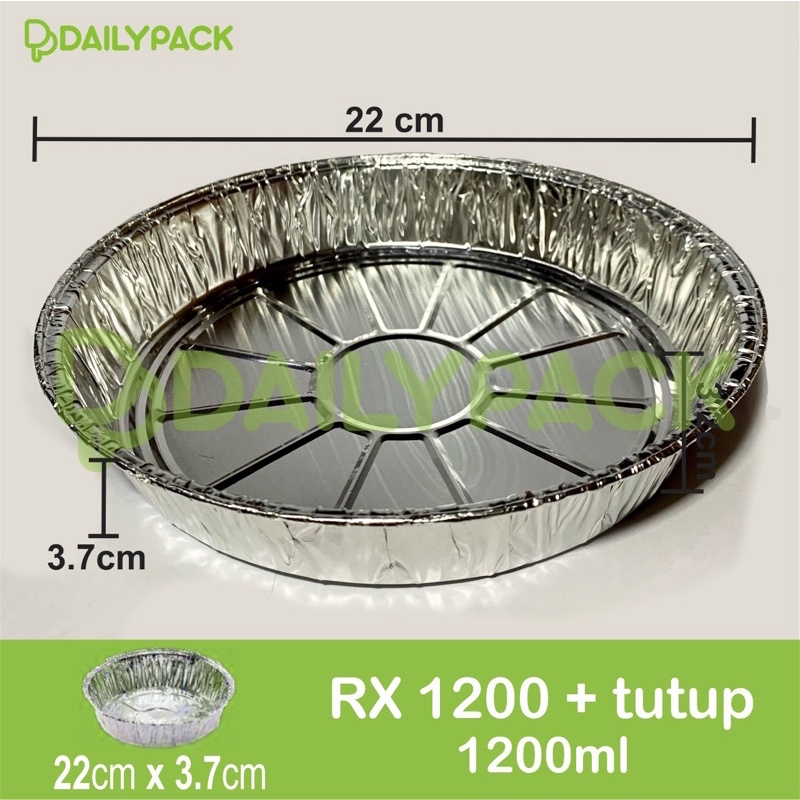 ALUMINIUM FOIL TRAY RX 1200-34 + TUTUP MIKA (BULAT DIAMETER 22 cm)