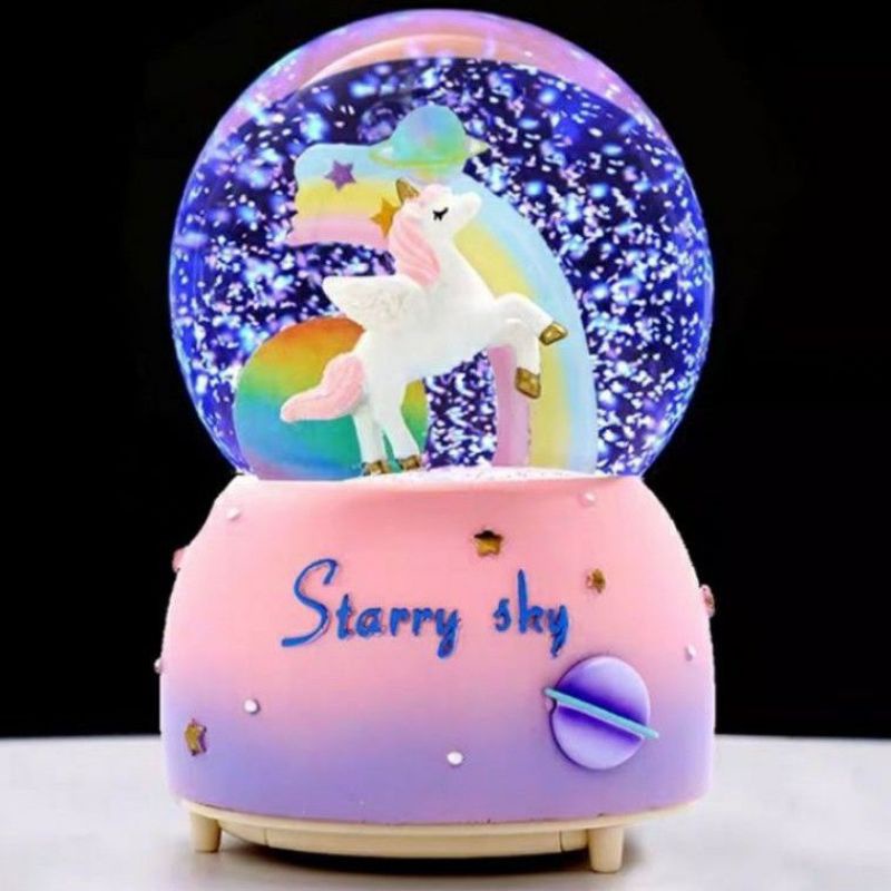 Pajangan Unicorn Kotak Musik lampu / Snowball / Bola Salju / Bola Kaca / Bola Kristal Unicorn Jumbo 