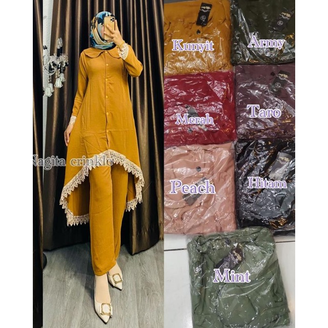 ONESET CRINKEL RENDA | GROSIR PAKAIAN WANITA MUSLIM TERMURAH MEDAN