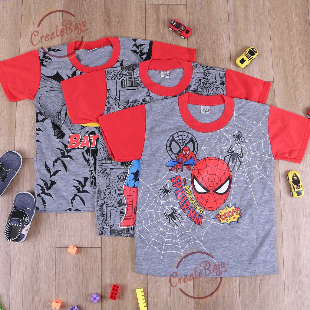 SETELAN ANAK LAKI-LAKI MURAH 7-10 TAHUN SPIDERMEN BATMEN CAPTEIN LENGAN PENDEK RM