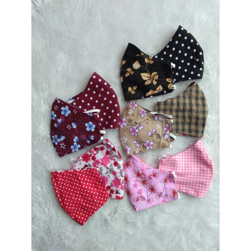 Masker Kain Duckbill Katun Motif Bolak Balik (Headloop/Hijab &amp; Earloop) Murah, Adem