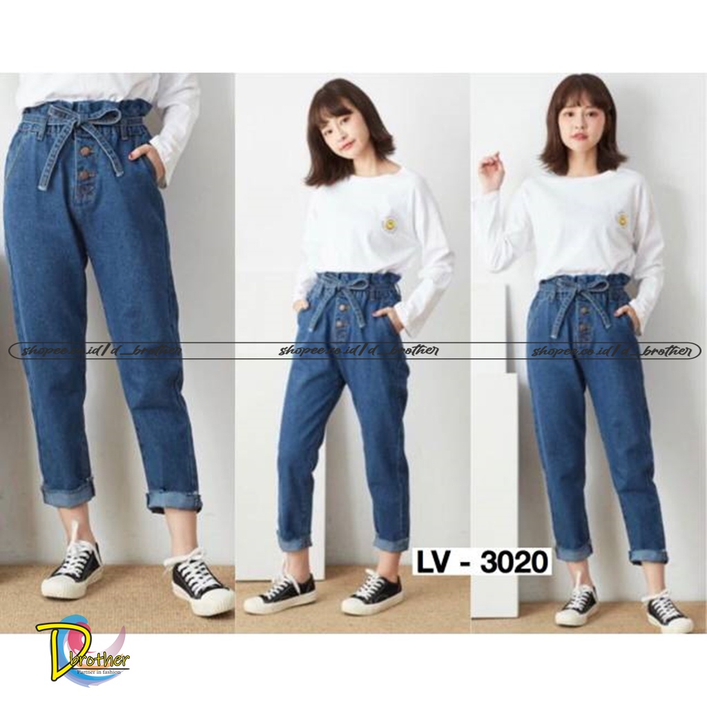 Bawahan Muslim Wanita CELANA JEANS HW Baggy WANITA 3020 Longpant Denim Buttoned