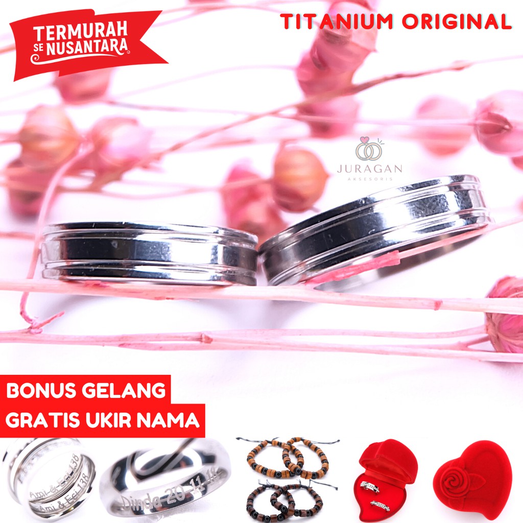 [UKIR NAMA + BOX HATI] Cincin Couple BUCIN Titanium M40 BONUS Gelang Couple