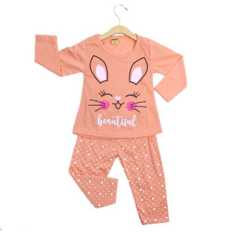 SETELAN BAJU ANAK PEREMPUAN LENGAN PANJANG MOTIF RABBIT 2-6 TAHUN SIKUNING NEW