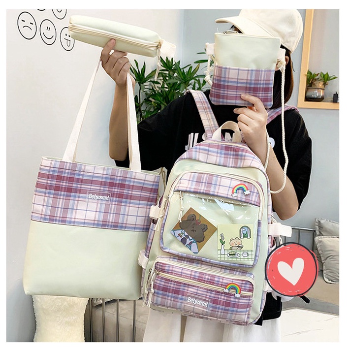 Tas Ransel Sekolah Anak Wanita Set 4 in 1 import Fashion Backpack Korea ORI