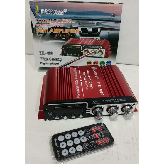 power amplifier mini RAYDEN RD-400 power amplifier 2 chenel DC 12 volt USB, SD card, radio, input mp