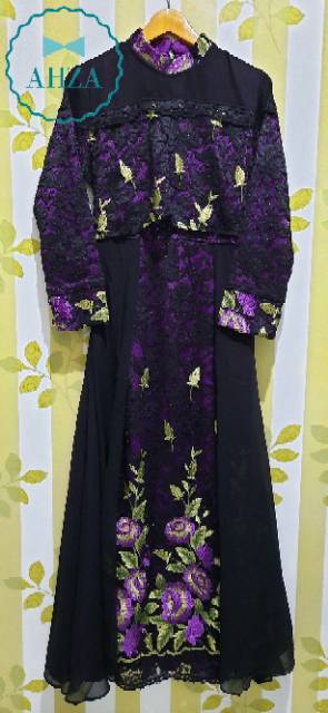 AHZA GAMIS PESTA JEMIA BRUKAT BORDIR MIX CERUTI &amp; SATIN, NO BUSUI