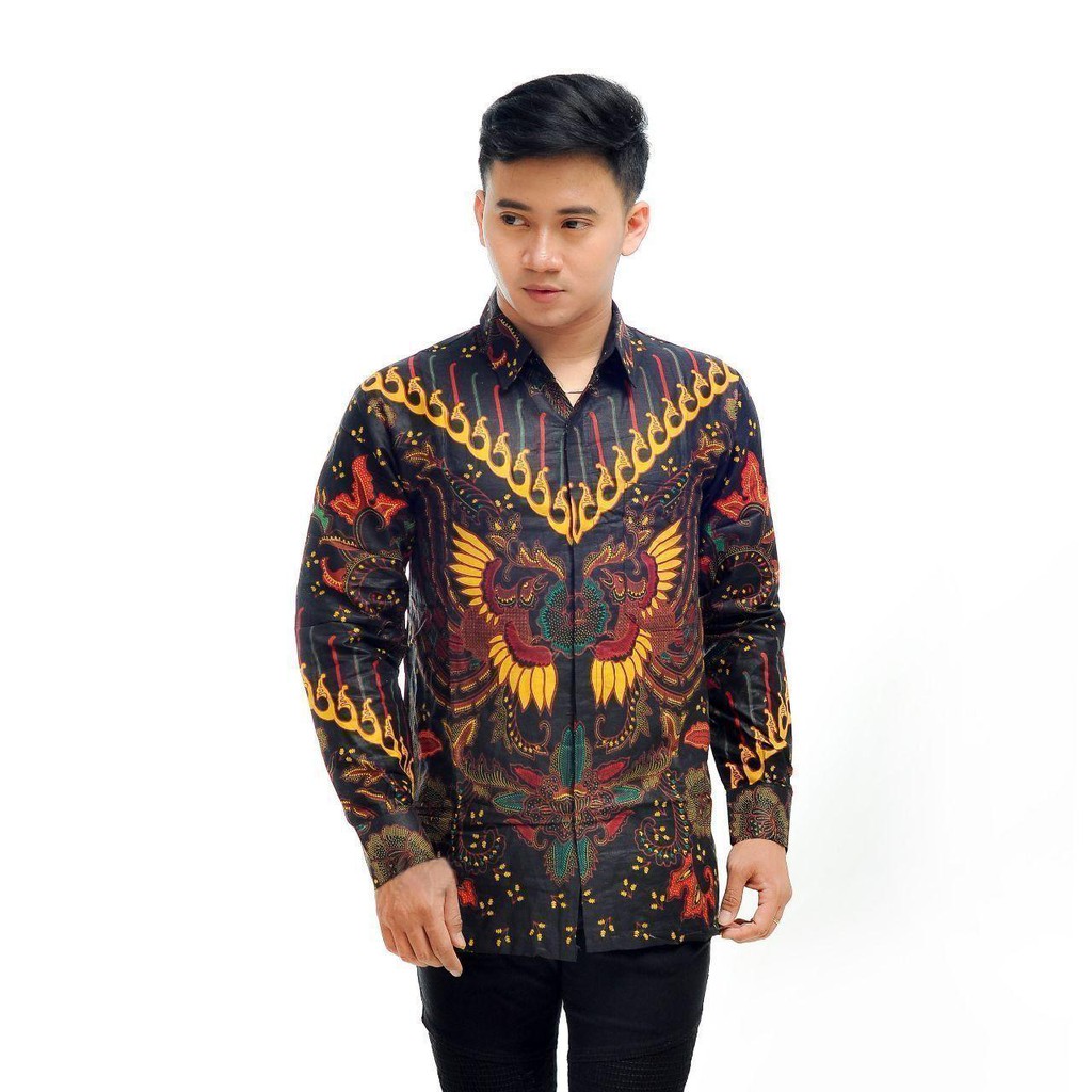 Batik Pria Lengan Panjang BATIK BERKAH HRB026 motif KERATONAN Kode 002 size M L XL XXL Reguler-Kmj kupu kuning
