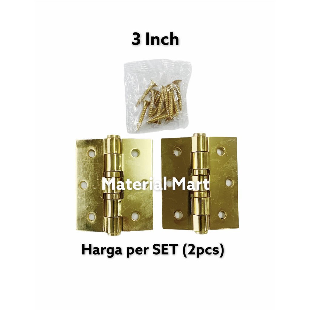 Engsel Pintu Stainless Kuning 3 Inch | Engsel Jendela Besi 3&quot; | Hinge | Material Mart