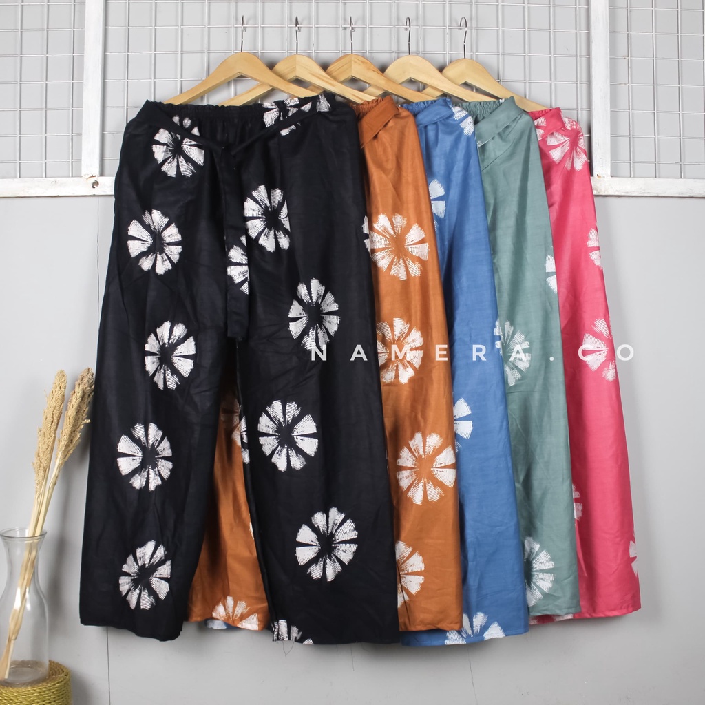 Celana Tidur Panjang Kulot Wanita Motif Tie Dye Shibori Bahan Katun Rayon