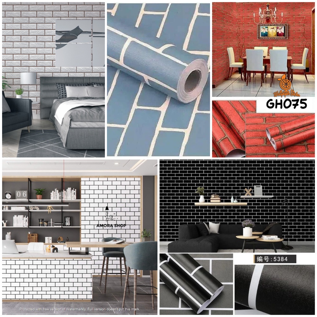 WALLPAPER STIKER DINDING PREMIUM BAHAN PVC QUALITY BEST SELLER MOTIF BATA 3D / WALLPAPER RUANG TAMU KAMAR TIDUR ANAK ANAK