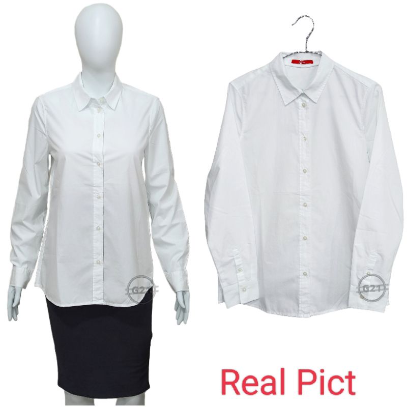 S.Oliver Long Sleeve Blouse Kemeja Putih Polos Wanita Untuk Acara Formal Kerja Kantor Kuliah Ospek Sidang Kasual Bahan Katun Lengan Panjang Ukuran Standan dan Jumbo