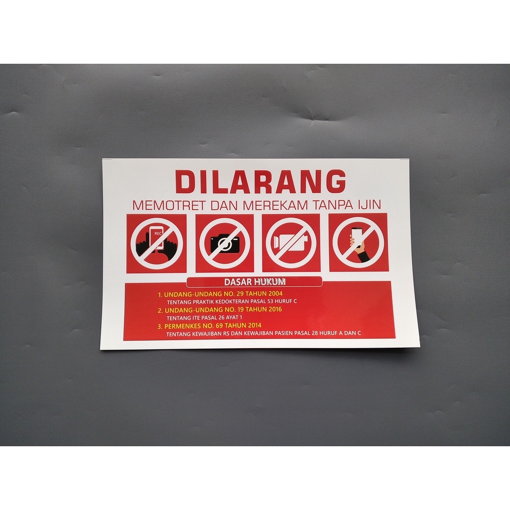

Stiker Vinyl Dilarang Memotret Merekam Tanpa Izin