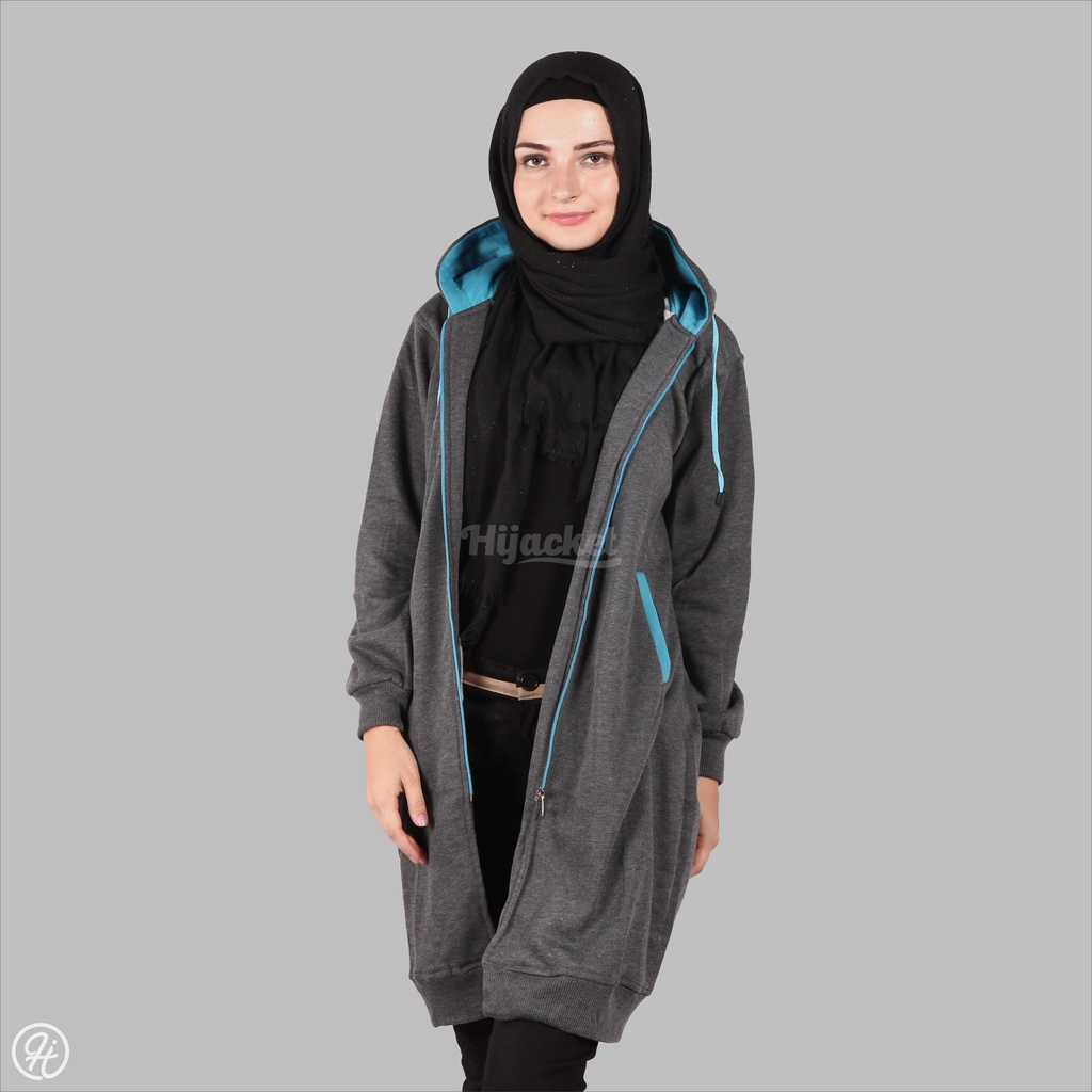 Jaket Sweater Wanita Muslimah Hijaber - Hijacket Basic Misty Grey - Switer Hoodie Outwear Panjang Hijaber