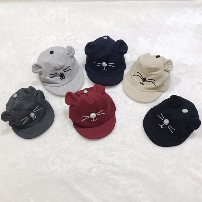 Topi bayi impor LUCU baby cap korea KEREN unik cewek cowok cream lidah topi hitam abu merah jepang