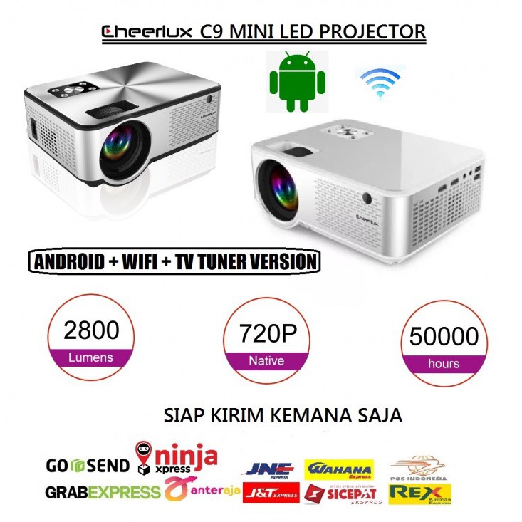 CHEERLUX C9 Android WiFi TV Tuner - LED Projector 2800 Lumens 1080P