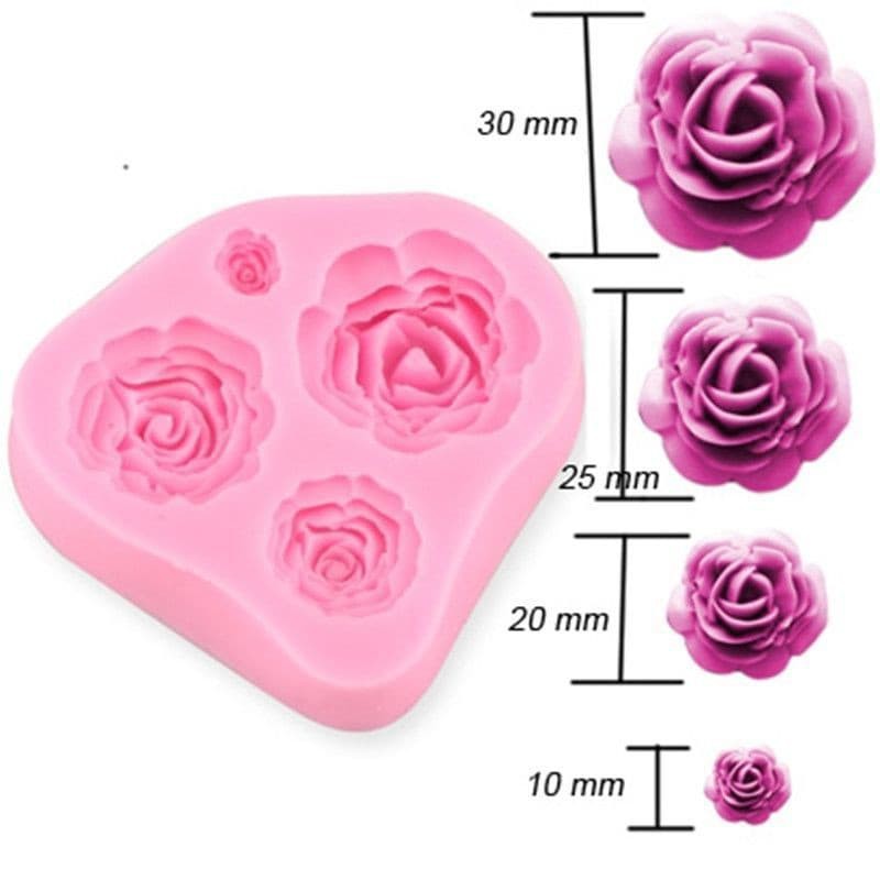 3D Silicon Mold Fondant Cake Decoration - 4Size Rose Flower