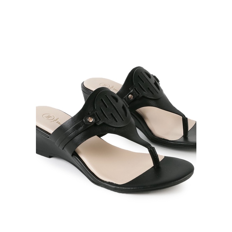 SANDAL WEDGES KULIT HUSH PUPPIES WANITA ORIGINAL TERBARU HITAM HW08